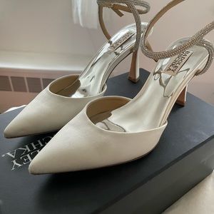 Badgley Mischka Kamilah Soft White Satin Stiletto Heels with Slingback